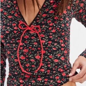 Free People abundance Black and Red Floral Top